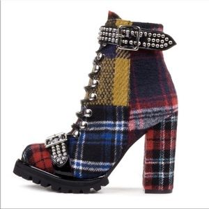 Jeffrey Campbell Lilith 2 Plaid Stud Buckles Boot Size 8.5
